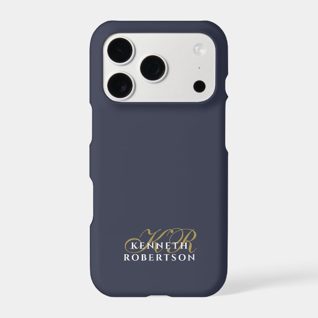 Monogram Navy Blue Gold White Minimalist Chic Men  (Back)