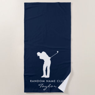 Monogram Navy Blue Golf Club Name Personalised Beach Towel