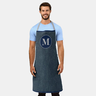 Monogram Navy Blue Gray Denim Apron