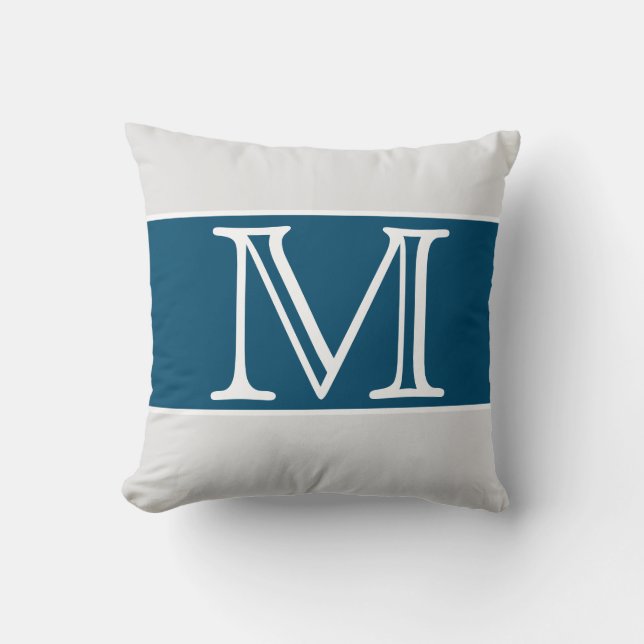 MONOGRAM Navy Blue Grey White stripe Solid Colour  Cushion (Front)