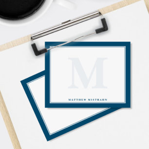 Monogram Navy Blue Masculine Men's Stationery Card