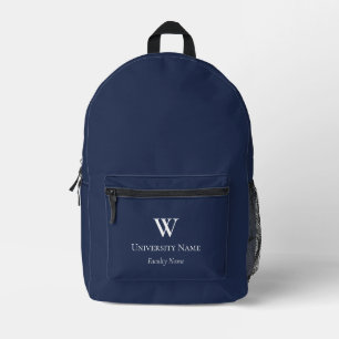 Monogram Navy Blue Minimalist University Printed Backpack