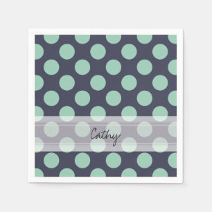 Monogram Navy Blue Mint Green Polka Dot Pattern Napkin