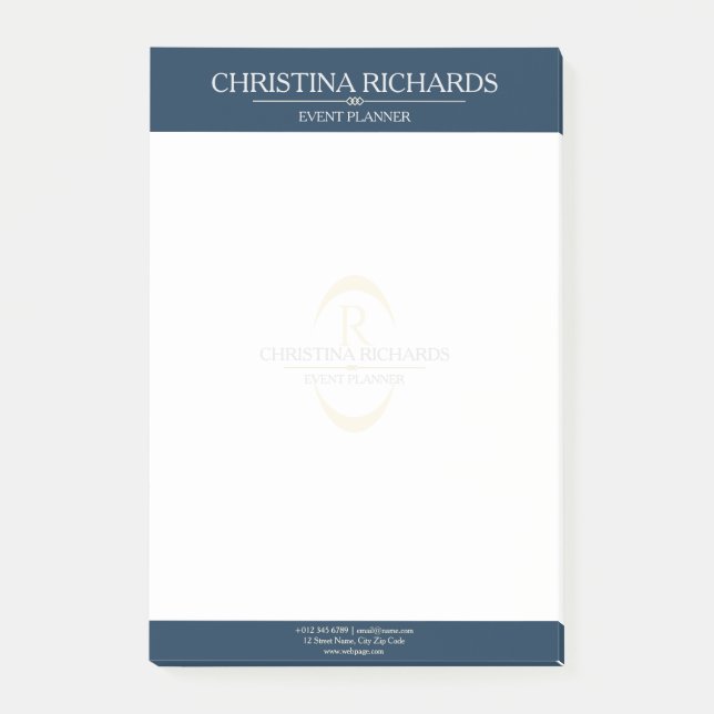 Monogram Navy Blue Modern Elegant Business Post-it Notes (Front)