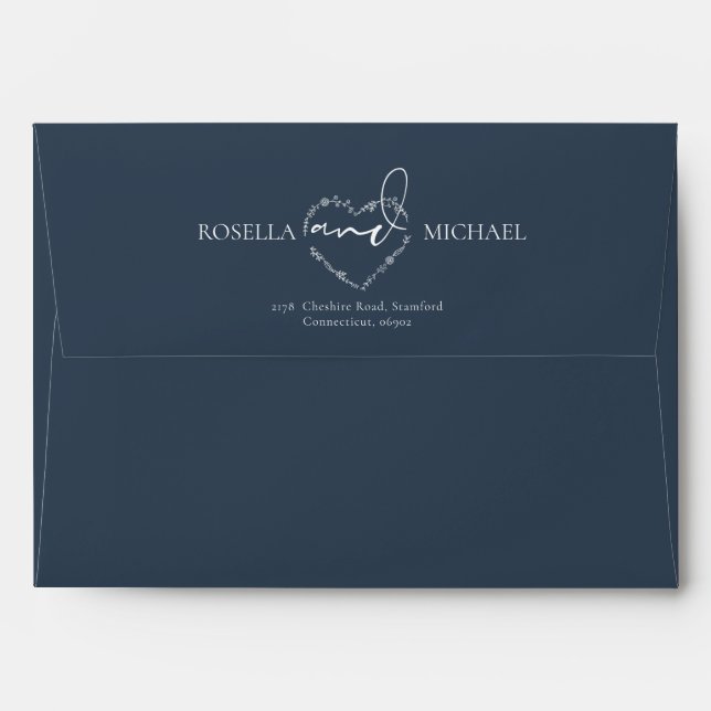 Monogram Navy Blue Modern Elegant Wedding Envelop Envelope (Back (Top Flap))