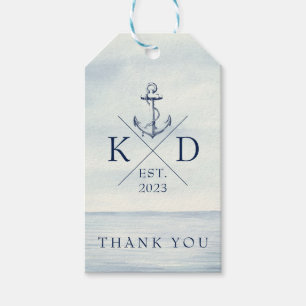 Monogram  Navy Blue Nautical Anchor Thank You Gift Tags