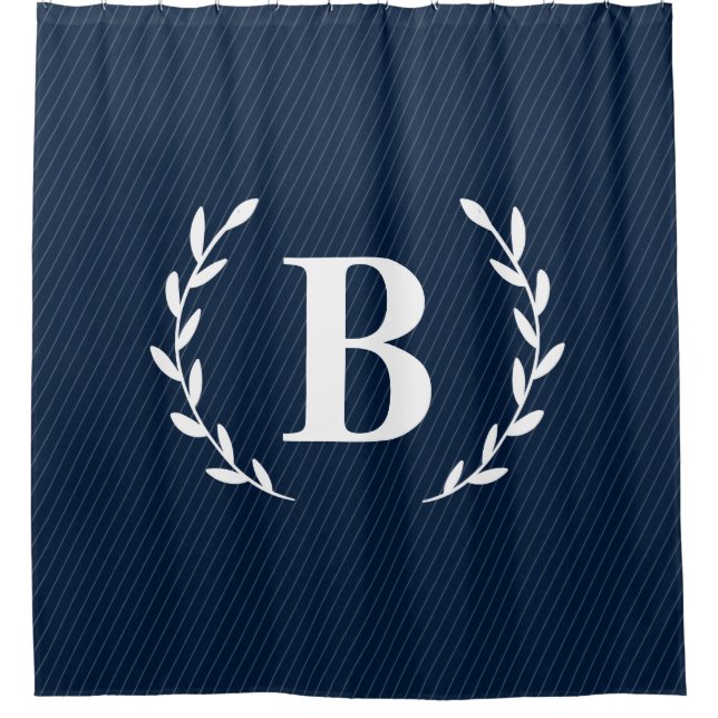 Monogram Navy Blue Shower Curtain (Front)