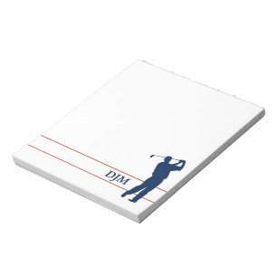 Monogram Navy Blue Silhouette Golfer Notepad
