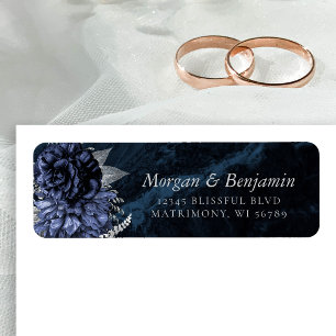 Monogram Navy Blue Silver Floral Return Address