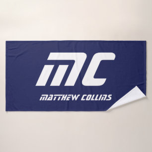 Monogram Navy Blue Sports Simple Masculine Initial Bath Towel Set