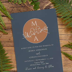 Monogram Navy Blue Wedding Invitation