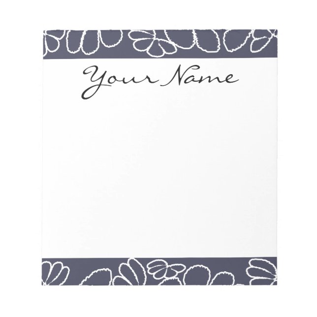 Monogram Navy Blue Whimsical Ikat Floral Pattern Notepad (Front)