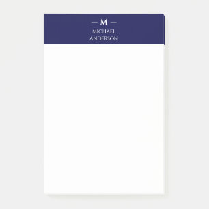 Monogram Navy Blue white Modern Minimalist Elegant Post-it Notes