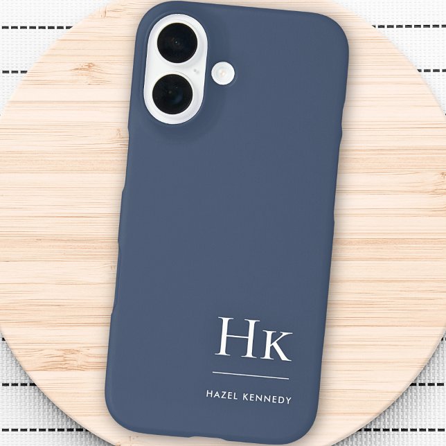 Monogram Navy Blue White Professional Elegant  Case-Mate iPhone Case (Creator Uploaded)