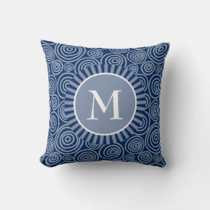 Monogram Navy Blue White Spirals - Personalised Cushion