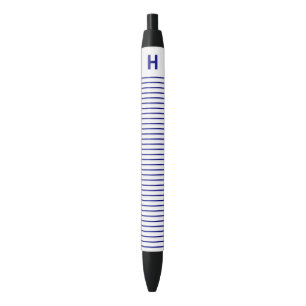 Monogram Navy Blue White Stripes Writing Black Ink Pen