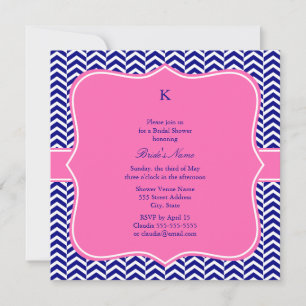 Monogram Navy Blue with Hot Pink Chevron Bridal Invitation