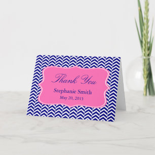Monogram Navy Blue with Hot Pink Chevron Bridal Thank You Card