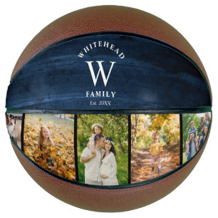Monogram Navy Blue Wood 5 Photo Collage Basketball