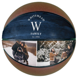 Monogram Navy Blue Wood Photo Collage Basketball