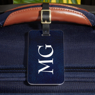 Monogram Navy Faux Leather Luggage Tag