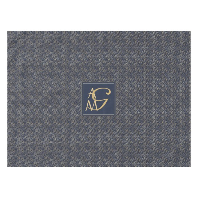Monogram Navy Gold Leaf Newlyweds Home Decor Gift Tablecloth (Front (Horizontal))