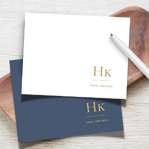 Monogram Navy Gold Simple Elegant Social Notecard