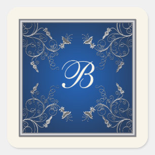 Monogram Navy, Ivory, and Silver Floral Sticker
