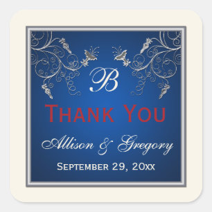 Monogram Navy, Ivory, Red, Silver Floral Sticker