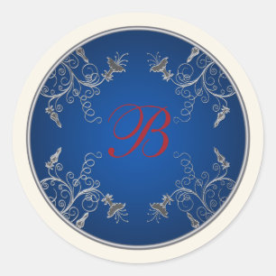 Monogram Navy, Ivory, Red, Silver Floral Sticker