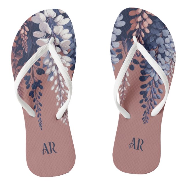 Monogram Navy Rose Wisteria Elegance Flip Flops (Footbed)