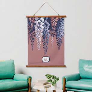 Monogram Navy Rose Wisteria Elegance Hanging Tapestry