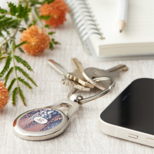Monogram Navy Rose Wisteria Elegance Key Ring