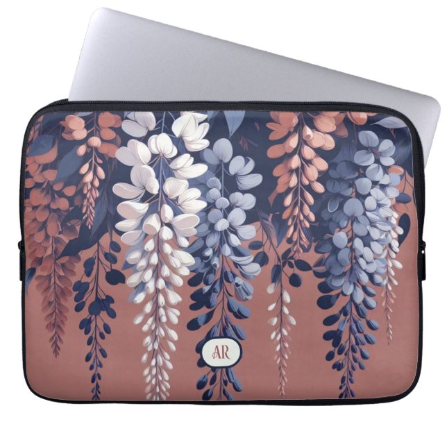 Monogram Navy Rose Wisteria Elegance Laptop Sleeve (Front)