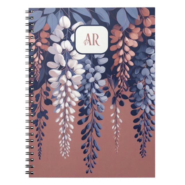 Monogram Navy Rose Wisteria Elegance Notebook (Front)