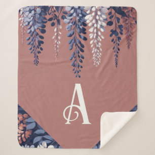 Monogram Navy Rose Wisteria Elegance Sherpa Blanket