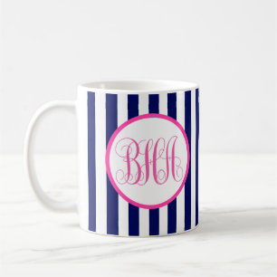 Monogram Navy Stripe Coffee Mug