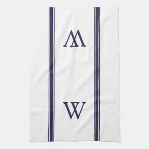 Monogram Navy Stripe Personalised Kitchen Towel