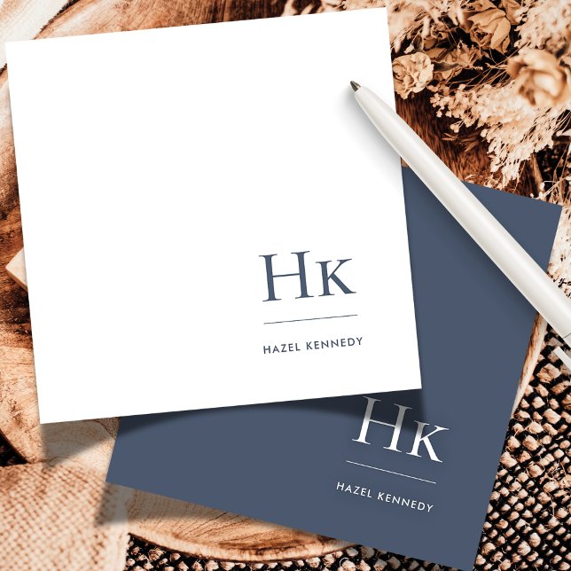 Monogram Navy White Simple Elegant Social Notecard (Creator Uploaded)