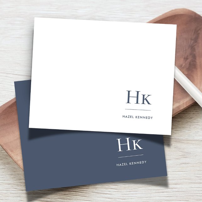 Monogram Navy White Simple Elegant Social Notecard (Creator Uploaded)