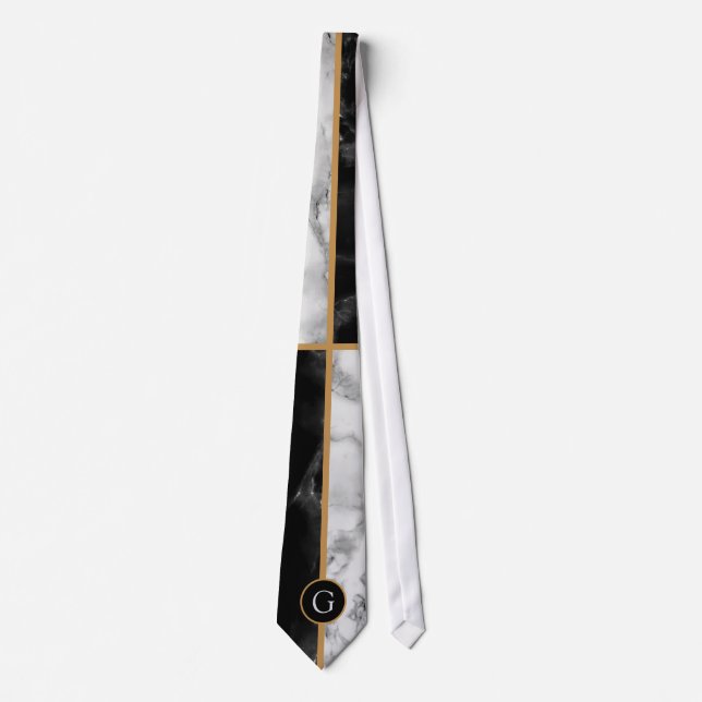 Monogram Neck Tie Black and White Check Marble (Front)
