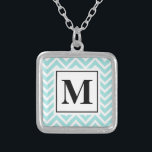 Monogram Necklace<br><div class="desc">Blue and White Chevron waves pattern
Monogram with your initial</div>