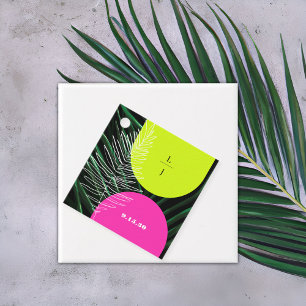 Monogram Neon Arches Palm Leaf Tropical Wedding Favour Tags