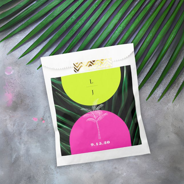 Monogram Neon Arches Tropical Palm Tree Wedding Favour Bags (Creator Uploaded)