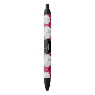 Monogram neon hot pink glitter volleyballs black ink pen
