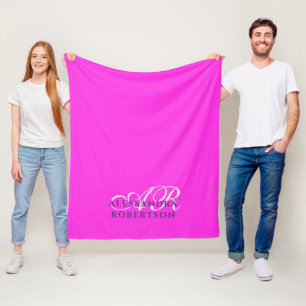 Monogram Neon Hot Pink Minimalist Modern Bold Fleece Blanket
