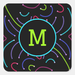Monogram Neon Octagonal Bright Lights Square Sticker