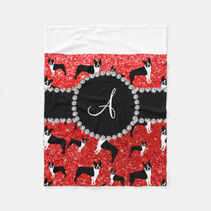 Monogram neon red glitter boston terriers fleece blanket
