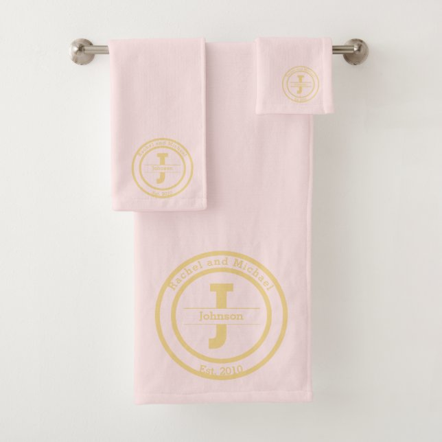 Monogram Neutral Blush Pink Elegant Minimalist Bath Towel Set (Insitu)