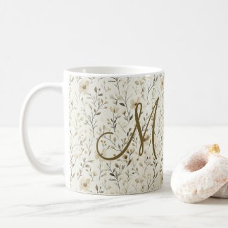 Monogram Neutral Boho Florals Wildflowers Flowers Coffee Mug